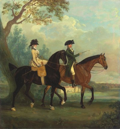 Marcia Pitt e suo fratello George Pitt, poi 2° Barone Rivers, che cavalcano nel parco di Stratfield Sa... da Thomas Gooch
